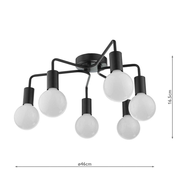 Dena 6 Light Semi-Flush Matt Black - 6 Light Ceiling Fixture
