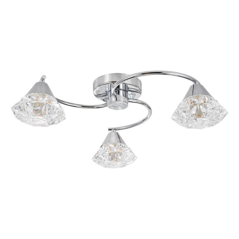 Dilys 3 Light Semi-Flush Ceiling Light Polished Chrome – Modern Lighting Fixture for Living Room, Bedroom & Hallway