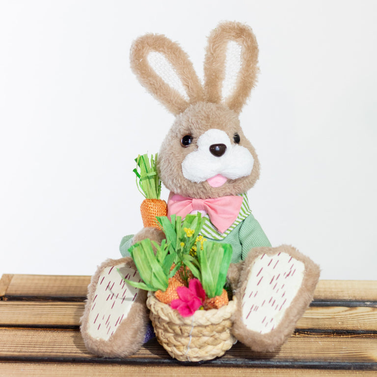 Easter Bunny Sitting With Basket Boy 23 cm - Easter Home Decoration