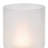 Echo Rechargeable LED Table Lamp Polished Chrome close view picture of the ribbed glass shade
