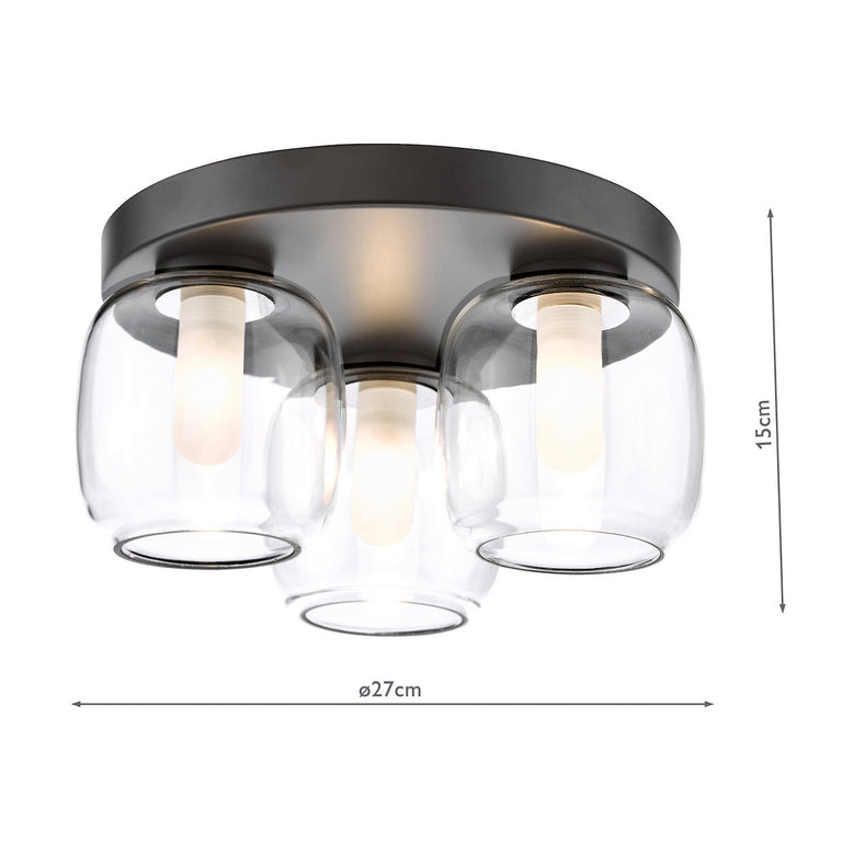 Edaline 3 Light Bathroom Flush Light Matt Black - Bathroom Ceiling Light
