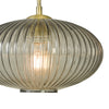 Edmond 1 Light Single Pendant Antique Brass close view picture of the smoked ribbed glass shade