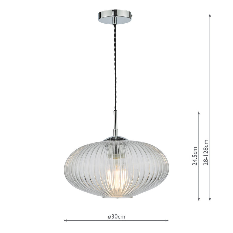 Edmond 1 Light Single Pendant Polished Chrome - Ribbed Glass Lighting Collection