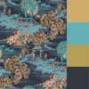 Sophisticated floral wallpaper in navy and gold from Graham & Brown.
