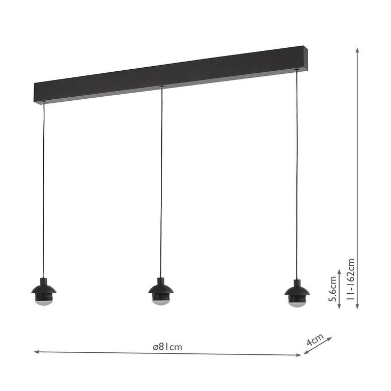 Eileen 3 Light Bar Pendant Fitting Black LED - Lighting Collection