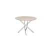 Elegant round dining table with a natural marble effect.
