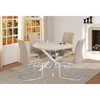 Contemporary round tables with a tempered glass surface.
