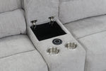 Eloise Console Sectional Grey close view picture of the console panel with opened storage space