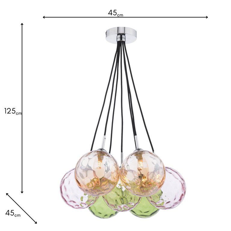 Elpis 7 Light Cluster Pendant Polished Chrome/Colored Glass - Lighting