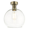 Emerson Semi Flush Antique Brass Round Glass picture with switched on light