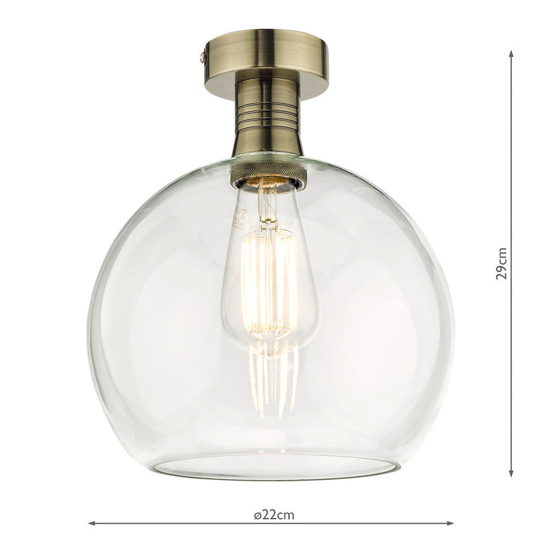 Emerson Semi Flush Antique Brass Round Glass - Industrial Lighting