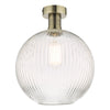 Emerson Semi Flush Antique Brass Round Ribbed Glass picture on the white background