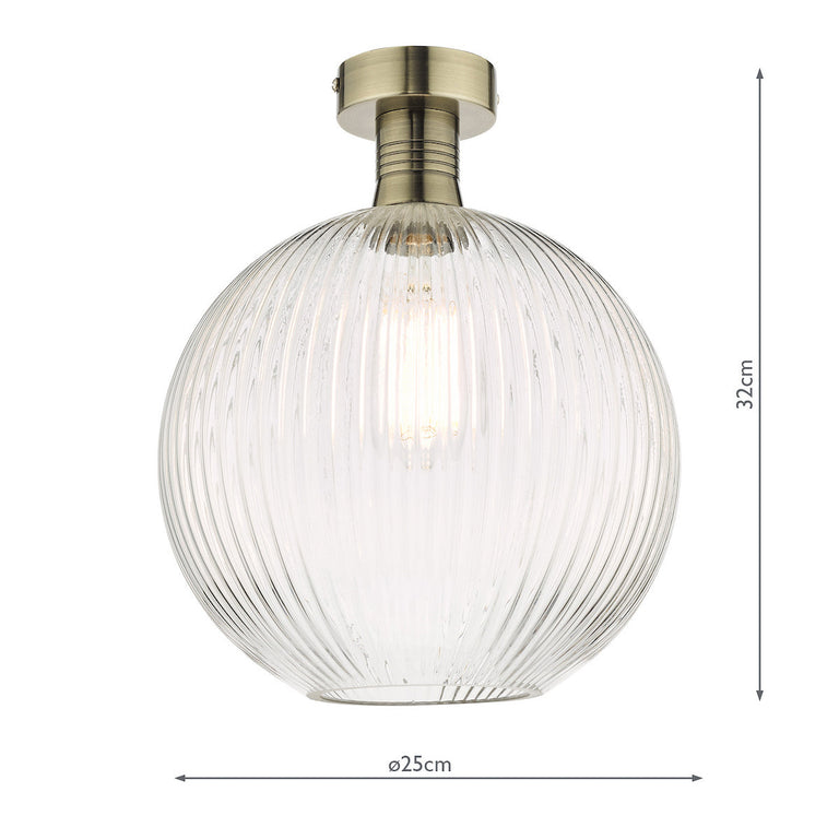 Emerson Semi Flush Antique Brass Round Ribbed Glass - Ceiling Light Collection