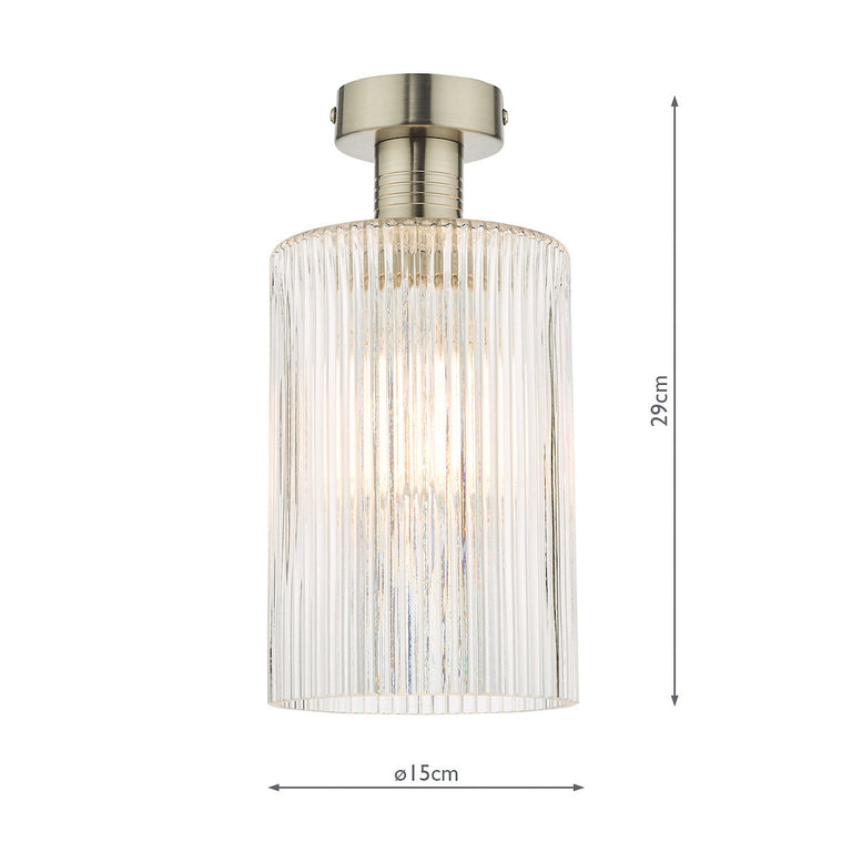 Emerson Semi Flush Antique Chrome Cylinder Ribbed Glass - Ceiling Light