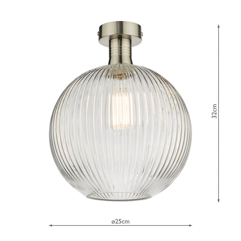 Emerson Semi Flush Antique Chrome Round Ribbed Glass - Industrial Lighting
