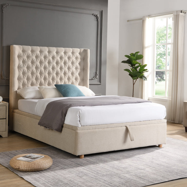 Emma 4ft6 Fabric Headboard – Beige Upholstered Double Headboard