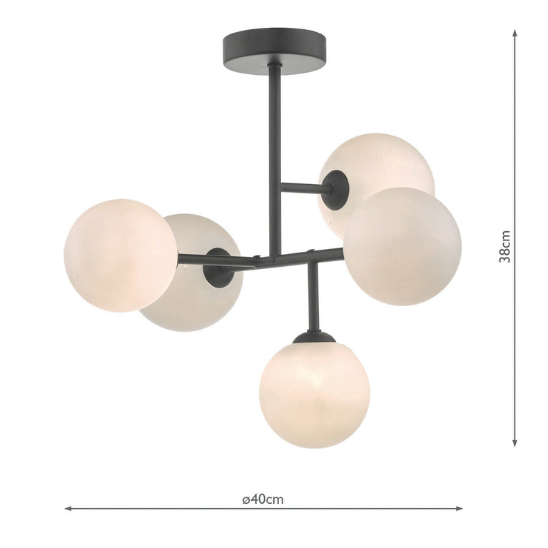 Euan 5 Light Semi Flush Black & Opal Glass - Modern Ceiling Light Collection