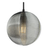 Evander Single Pendant Matt Black - Ribbed Glass Ceiling Light
