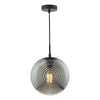 Evander Single Pendant Matt Black - Ribbed Glass Ceiling Light