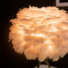 Feather Table Lamp Pink 50 cm close view picture of the lamp top with turned on lights