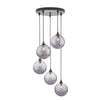 Federico 5 Light Cluster Pendant Black/Smoked Dimpled Glass picture with switched on light