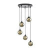 Federico 5 Light Cluster Pendant Black/Smoked Glass picture with switched on light