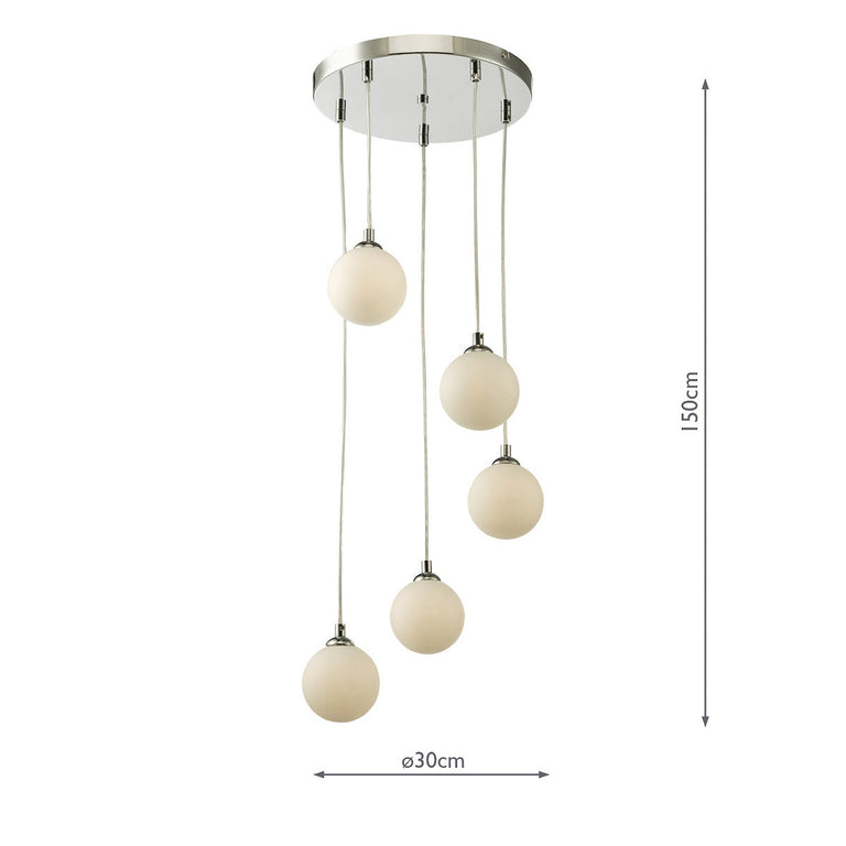 Federico 5 Light Cluster Pendant Chrome/Opal Glass - Ceiling Lighting