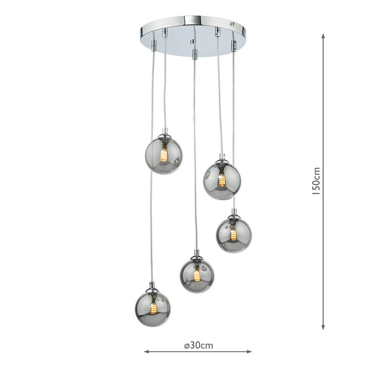 Federico 5 Light Cluster Pendant Chrome/Smoked Glass - Sleek Lighting Collection