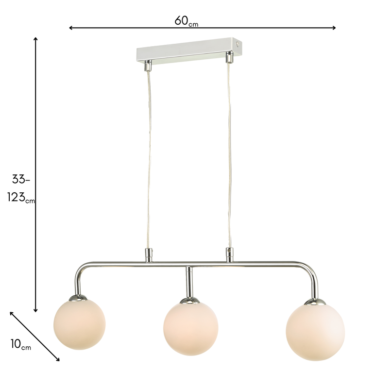 Feya 3 Light Bar Pendant Polished Chrome/Opal Glass - Pendant Light Collection