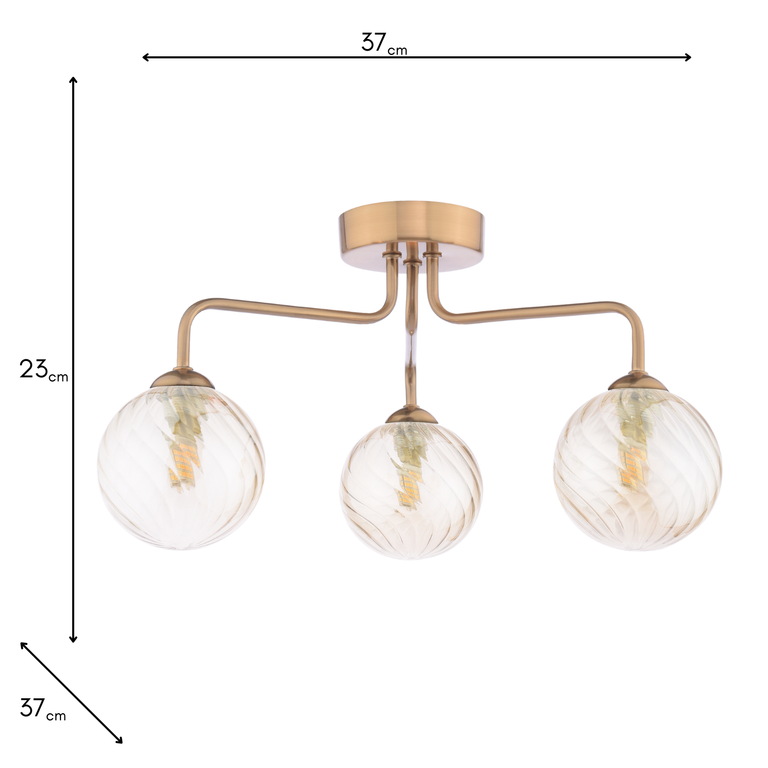 Feya 3 Light Semi-Flush Antique Bronze/Amber Glass - Ceiling Light