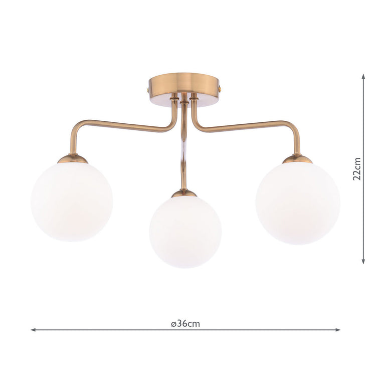 Feya 3 Light Semi Flush Bronze/Opal Glass - Semi-Flush Lighting
