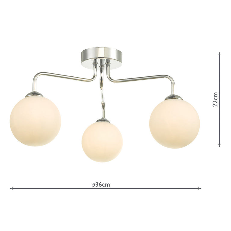 Feya 3 Light Semi Flush Chrome/Opal Glass - Modern Ceiling Lighting