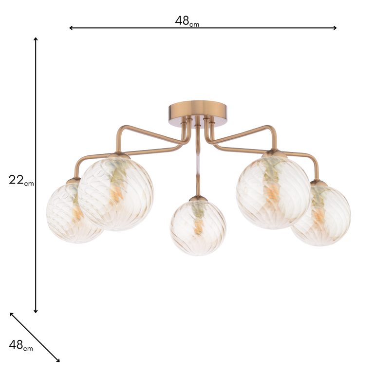 Feya 5 Light Semi-Flush Antique Bronze/Twisted Amber - Ceiling Lighting