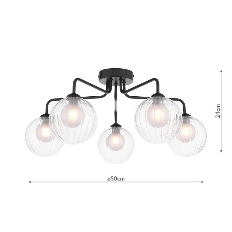 Feya 5 Light Semi Flush Black With Clear/Opal Glass - Home Lighting