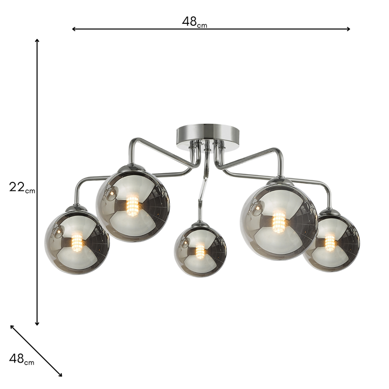 Feya 5 Light Semi Flush Polished Chrome/Smoked Glass - Modern Lighting