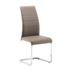 Elegant dining chair with curved design and taupe upholstery.
