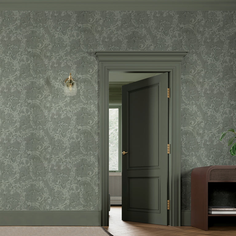 Boutique Florentine Wallpaper Laurel - Botanic Floral Scroll Wall Covering