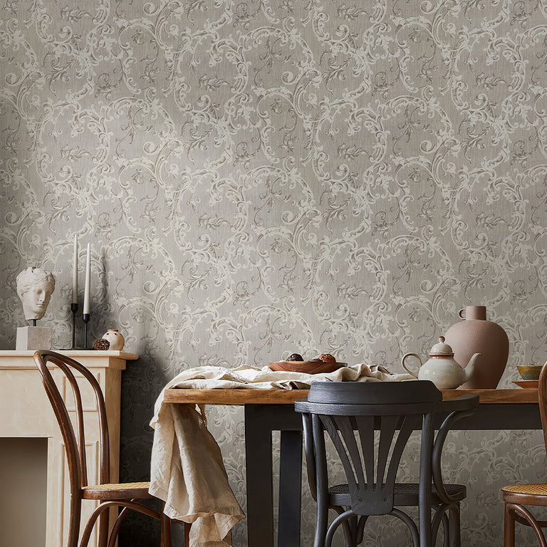 Boutique Florentine Wallpaper Shadow - Floral Scroll Wall Covering Decor