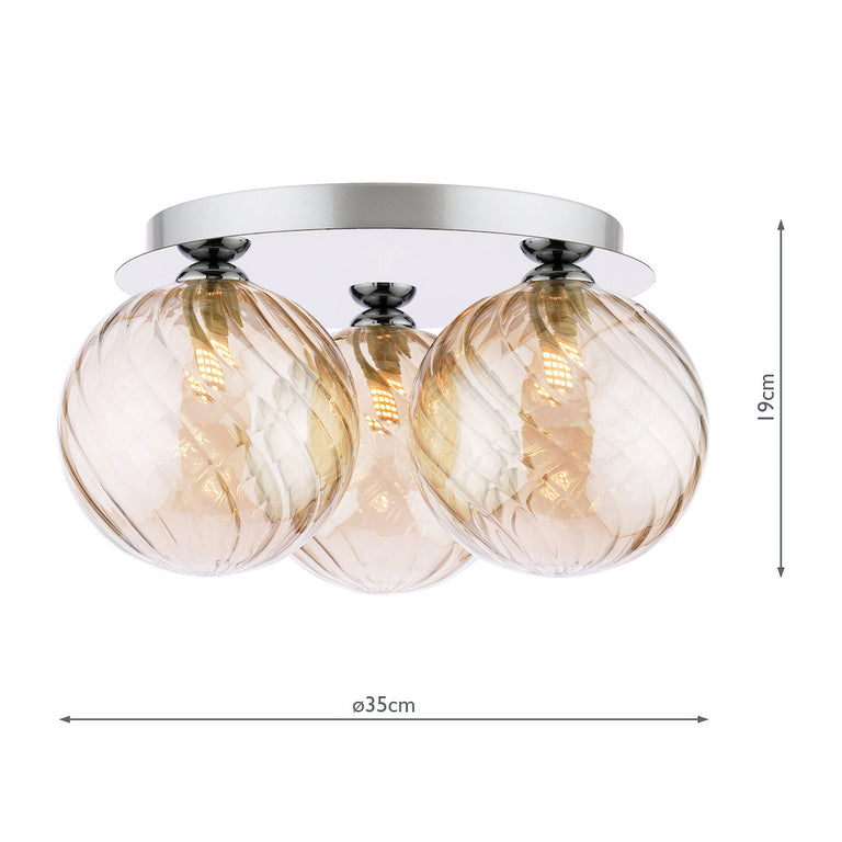 Foley 3 Light Flush Polished Chrome/Twisted Amber - Lighting Home Decor