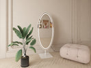 "Frameless Oval LED Mirror with Bluetooth Speaker Feature"
