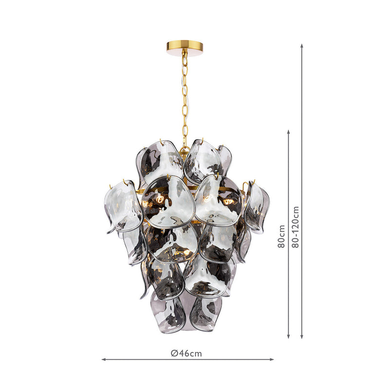 Genoa 8 Light Pendant Natural Brass - Smoked Glass Lighting Collection