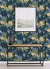 Golden Pheasant Dark Blue Floral Wallpaper life style picture