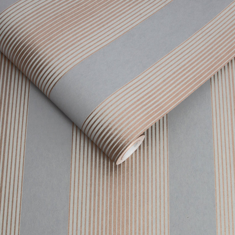 Graham & Brown Lagom Stripe Grey & Rose Gold Wallpaper
