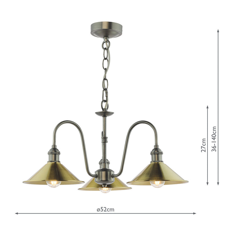 Hadano 3 Light Pendant Antique Chrome and Aged Brass - Home Lighting