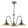 Hadano 3 Light Pendant Antique Chrome and Aged Brass picture with turned on light on the white background