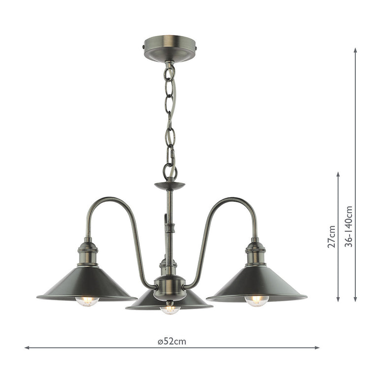 Hadano 3 Light Pendant Antique Chrome & Pewter - Ceiling Light
