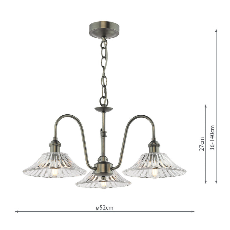 Hadano 3 Light Pendant Antique Chrome & Flared Glass - Ceiling Light