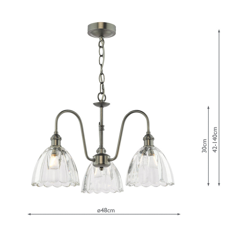 Hadano 3 Light Pendant Antique Chrome & Scalloped Bell Glass - Ceiling Light