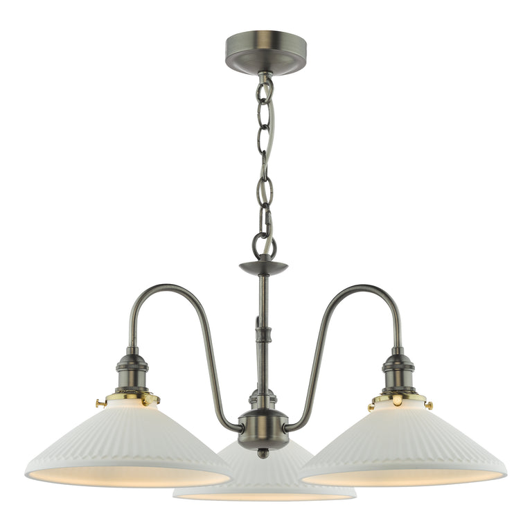 Hadano 3 Light Pendant Antique Chrome & White Shallow - Stylish Lighting