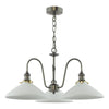 Hadano 3 Light Pendant Antique Chrome and White Ribbed Ceramic shades for classic interiors